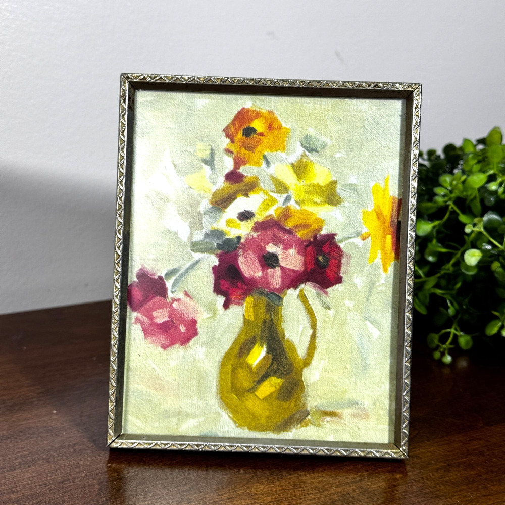 Vintage Gold Tone Ornate 4x5 Picture Frame with Floral Print